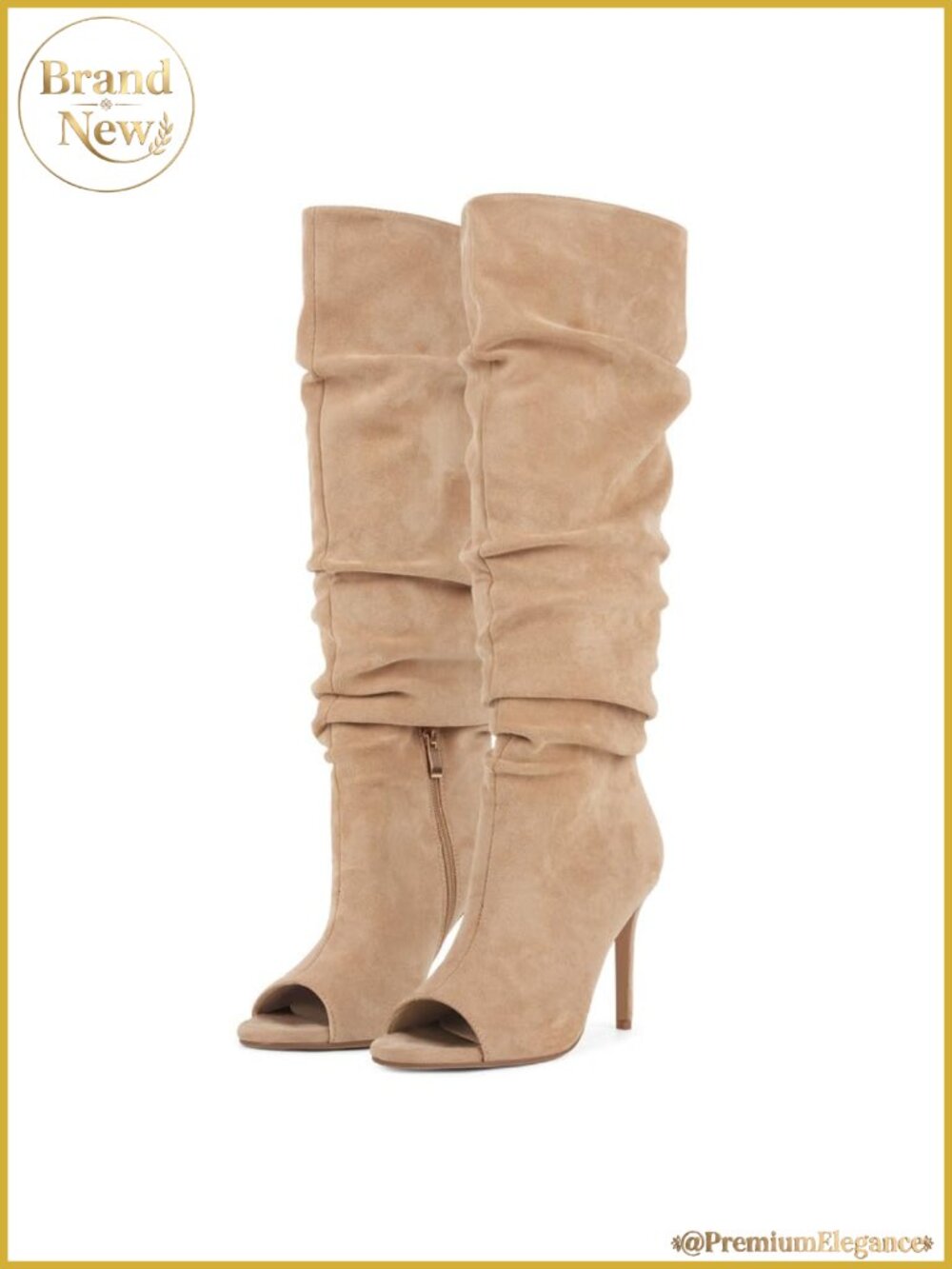 Peep Toe Slouch Knee High Boots High Stiletto Heel Faux Suede Dress Boots